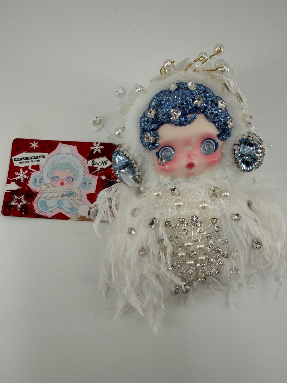 Embellished White & Blue Feathered Ornament Doll